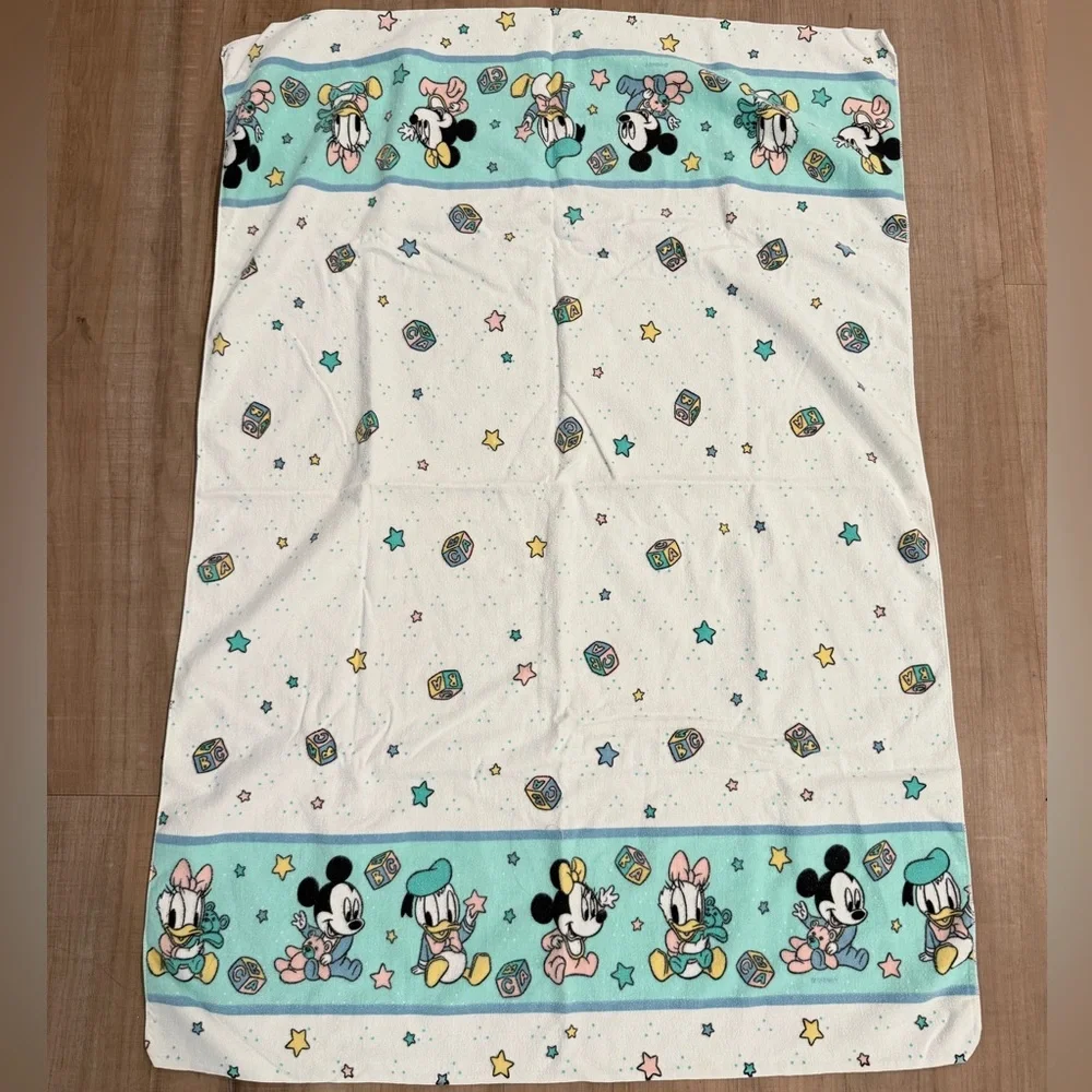 Vtg Dundee Disney Babies Receiving Blanket & Scrap Piece Baby Mickey Minnie